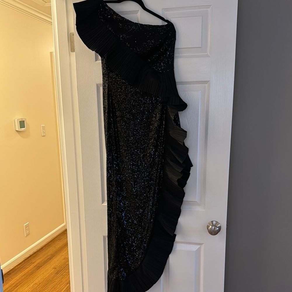 The Mercer Sequin | Black Pleated Ruffle Gown - One 33 Social